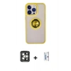 MARSİLYAN™- iPhone 15 Pro Max Kılıf Yörünge Çizgi - Siyah Bilvis 0.18mm Plus Cam Ekran Koruyucu + PVD Metal Kamera Lens - GI
