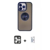 MARSİLYAN™- iPhone 15 Pro Max Kılıf Yörünge Çizgi - Siyah Bilvis 0.18mm Plus Cam Ekran Koruyucu + Gümüş PVD Metal Kamera Lens