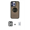 MARSİLYAN™- iPhone 15 Pro Max Kılıf Yörünge Çizgi - Siyah Bilvis 0.18mm Plus Cam Ekran Koruyucu + Lacivert PVD Metal Kamera Lens
