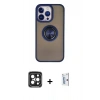 MARSİLYAN™- iPhone 15 Pro Max Kılıf Yörünge Çizgi - Siyah Bilvis 0.18mm Plus Cam Ekran Koruyucu + PVD Metal Kamera Lens - SH