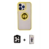 MARSİLYAN™- iPhone 15 Pro Max Kılıf Yörünge Çizgi - Siyah Bilvis 3D Cam Ekran Koruyucu + PVD Metal Kamera Lens - TU