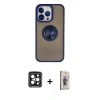 MARSİLYAN™- iPhone 15 Pro Max Kılıf Yörünge Çizgi - Siyah Bilvis 3D Cam Ekran Koruyucu + PVD Metal Kamera Lens - SH