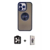 MARSİLYAN™- iPhone 15 Pro Max Kılıf Yörünge Çizgi - Siyah Bilvis 3D Cam Ekran Koruyucu + PVD Metal Kamera Lens - TU