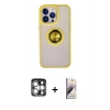 MARSİLYAN™- iPhone 15 Pro Max Kılıf Yörünge Çizgi - Siyah Bilvis 3D Mat Cam Ekran Koruyucu + PVD Metal Kamera Lens - GS