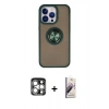 MARSİLYAN™- iPhone 15 Pro Max Kılıf Yörünge Çizgi - Siyah Bilvis 3D Mat Cam Ekran Koruyucu + PVD Metal Kamera Lens - GS