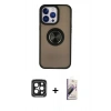 MARSİLYAN™- iPhone 15 Pro Max Kılıf Yörünge Çizgi - Siyah Bilvis 3D Mat Cam Ekran Koruyucu + PVD Metal Kamera Lens - SH