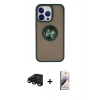 MARSİLYAN™- iPhone 15 Pro Max Kılıf Yörünge Çizgi - Siyah Bilvis 3D Mat Cam Ekran Koruyucu + Raze Metal Kamera Lens - SH