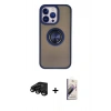 MARSİLYAN™- iPhone 15 Pro Max Kılıf Yörünge Çizgi - Siyah Bilvis 3D Mat Cam Ekran Koruyucu + Raze Metal Kamera Lens - SH