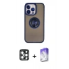 MARSİLYAN™- iPhone 15 Pro Max Kılıf Yörünge Çizgi - Siyah Bilvis 5in1 3D Magic Cam Ekran Koruyucu + PVD Metal Kamera Lens - LT