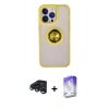 MARSİLYAN™- iPhone 15 Pro Max Kılıf Yörünge Çizgi - Siyah Bilvis 5in1 3D Magic Cam Ekran Koruyucu + Raze Metal Kamera Lens - LT