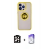 MARSİLYAN™- iPhone 15 Pro Max Kılıf Yörünge Çizgi - Siyah Bilvis 5in1 3D Magic Cam Ekran Koruyucu + Turuncu PVD Metal Kamera Lens