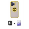 MARSİLYAN™- iPhone 15 Pro Max Kılıf Yörünge Çizgi - Siyah Bilvis 5in1 5D Magic Hayalet Cam Ekran Koruyucu + PVD Metal Kamera Lens - SH
