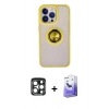 MARSİLYAN™- iPhone 15 Pro Max Kılıf Yörünge Çizgi - Siyah Bilvis 5in1 5D Magic Hayalet Cam Ekran Koruyucu + PVD Metal Kamera Lens - LT