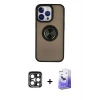 MARSİLYAN™- iPhone 15 Pro Max Kılıf Yörünge Çizgi - Siyah Bilvis 5in1 5D Magic Hayalet Cam Ekran Koruyucu + PVD Metal Kamera Lens - LT