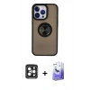 MARSİLYAN™- iPhone 15 Pro Max Kılıf Yörünge Çizgi - Siyah Bilvis 5in1 5D Magic Hayalet Cam Ekran Koruyucu + PVD Metal Kamera Lens - SH