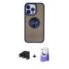 MARSİLYAN™- iPhone 15 Pro Max Kılıf Yörünge Çizgi - Siyah Bilvis 5in1 5D Magic Hayalet Cam Ekran Koruyucu + Raze Metal Kamera Lens - SH