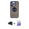 MARSİLYAN™- iPhone 15 Pro Max Kılıf Yörünge Çizgi - Siyah Bilvis 5in1 5D Magic Hayalet Cam Ekran Koruyucu + Raze Metal Kamera Lens - TMGI