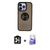 MARSİLYAN™- iPhone 15 Pro Max Kılıf Yörünge Çizgi - Siyah Bilvis 5in1 5D Magic Hayalet Cam Ekran Koruyucu + PVD Metal Kamera Lens - TU