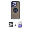 MARSİLYAN™- iPhone 15 Pro Max Kılıf Yörünge Çizgi - Siyah Bilvis 5in1 5D Magic Hayalet Cam Ekran Koruyucu + PVD Metal Kamera Lens - GS