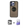 MARSİLYAN™- iPhone 15 Pro Max Kılıf Yörünge Çizgi - Siyah Bilvis 5in1 5D Magic Hayalet Cam Ekran Koruyucu + PVD Metal Kamera Lens - GS
