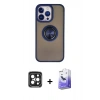 MARSİLYAN™- iPhone 15 Pro Max Kılıf Yörünge Çizgi - Siyah Bilvis 5in1 5D Magic Hayalet Cam Ekran Koruyucu + PVD Metal Kamera Lens - SH