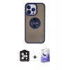 MARSİLYAN™- iPhone 15 Pro Max Kılıf Yörünge Çizgi - Siyah Bilvis 5in1 5D Magic Hayalet Cam Ekran Koruyucu + PVD Metal Kamera Lens - TU