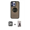 MARSİLYAN™- iPhone 15 Pro Max Kılıf Yörünge Çizgi - Siyah Bilvis Hayalet Cam Ekran Koruyucu + PVD Metal Kamera Lens - GI