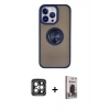 MARSİLYAN™- iPhone 15 Pro Max Kılıf Yörünge Çizgi - Siyah Bilvis Hayalet Cam Ekran Koruyucu + PVD Metal Kamera Lens - GI
