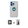 MARSİLYAN™- iPhone 15 Pro Max Kılıf Yörünge Çizgi - Siyah Bilvis Hayalet Cam Ekran Koruyucu + PVD Metal Kamera Lens - GI