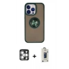 MARSİLYAN™- iPhone 15 Pro Max Kılıf Yörünge Çizgi - Siyah Bilvis Hayalet Cam Ekran Koruyucu + PVD Metal Kamera Lens - GS