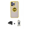 MARSİLYAN™- iPhone 15 Pro Max Kılıf Yörünge Çizgi - Siyah Bilvis Hayalet Cam Ekran Koruyucu + Raze Metal Kamera Lens - GS