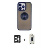MARSİLYAN™- iPhone 15 Pro Max Kılıf Yörünge Çizgi - Siyah Bilvis Hayalet Cam Ekran Koruyucu + PVD Metal Kamera Lens - SH