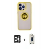 MARSİLYAN™- iPhone 15 Pro Max Kılıf Yörünge Çizgi - Siyah Bilvis Hayalet Cam Ekran Koruyucu + PVD Metal Kamera Lens - SH
