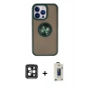 MARSİLYAN™- iPhone 15 Pro Max Kılıf Yörünge Çizgi - Siyah Bilvis Hayalet Cam Ekran Koruyucu + PVD Metal Kamera Lens - SH