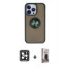 MARSİLYAN™- iPhone 15 Pro Max Kılıf Yörünge Çizgi - Siyah Bilvis Hayalet Cam Ekran Koruyucu + PVD Metal Kamera Lens - SH
