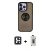 MARSİLYAN™- iPhone 15 Pro Max Kılıf Yörünge Çizgi - Siyah Bilvis Hayalet Cam Ekran Koruyucu + PVD Metal Kamera Lens - SH