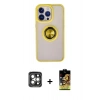 MARSİLYAN™- iPhone 15 Pro Max Kılıf Yörünge Çizgi - Siyah Buffer Cam Ekran Koruyucu + PVD Metal Kamera Lens - GI