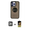 MARSİLYAN™- iPhone 15 Pro Max Kılıf Yörünge Çizgi - Siyah Buffer Cam Ekran Koruyucu + PVD Metal Kamera Lens - GI