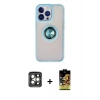 MARSİLYAN™- iPhone 15 Pro Max Kılıf Yörünge Çizgi - Siyah Buffer Cam Ekran Koruyucu + PVD Metal Kamera Lens - GI