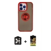 MARSİLYAN™- iPhone 15 Pro Max Kılıf Yörünge Çizgi - Siyah Buffer Cam Ekran Koruyucu + PVD Metal Kamera Lens - TU