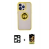 MARSİLYAN™- iPhone 15 Pro Max Kılıf Yörünge Çizgi - Siyah Buffer Cam Ekran Koruyucu + PVD Metal Kamera Lens - LT
