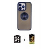 MARSİLYAN™- iPhone 15 Pro Max Kılıf Yörünge Çizgi - Siyah Buffer Cam Ekran Koruyucu + PVD Metal Kamera Lens - TU
