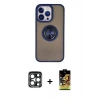 MARSİLYAN™- iPhone 15 Pro Max Kılıf Yörünge Çizgi - Siyah Buffer Cam Ekran Koruyucu + PVD Metal Kamera Lens - LT