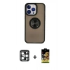 MARSİLYAN™- iPhone 15 Pro Max Kılıf Yörünge Çizgi - Siyah Buffer Cam Ekran Koruyucu + PVD Metal Kamera Lens - LT
