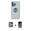 MARSİLYAN™- iPhone 15 Pro Max Kılıf Yörünge Çizgi - Siyah Buffer Hayalet Cam Ekran Koruyucu + PVD Metal Kamera Lens - LT