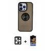 MARSİLYAN™- iPhone 15 Pro Max Kılıf Yörünge Çizgi - Siyah Buffer Hayalet Cam Ekran Koruyucu + PVD Metal Kamera Lens - LT