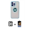 MARSİLYAN™- iPhone 15 Pro Max Kılıf Yörünge Çizgi - Siyah Buffer Hayalet Cam Ekran Koruyucu + PVD Metal Kamera Lens - GS