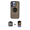 MARSİLYAN™- iPhone 15 Pro Max Kılıf Yörünge Çizgi - Siyah Buffer Hayalet Cam Ekran Koruyucu + PVD Metal Kamera Lens - TU
