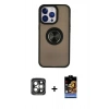 MARSİLYAN™- iPhone 15 Pro Max Kılıf Yörünge Çizgi - Siyah Buffer Hayalet Cam Ekran Koruyucu + PVD Metal Kamera Lens - GI