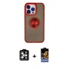 MARSİLYAN™- iPhone 15 Pro Max Kılıf Yörünge Çizgi - Siyah Buffer Hayalet Cam Ekran Koruyucu + PVD Metal Kamera Lens - TU